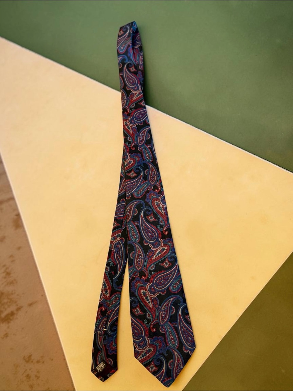 Vintage Essex Row Paisley Necktie Black Burgundy Navy Teal